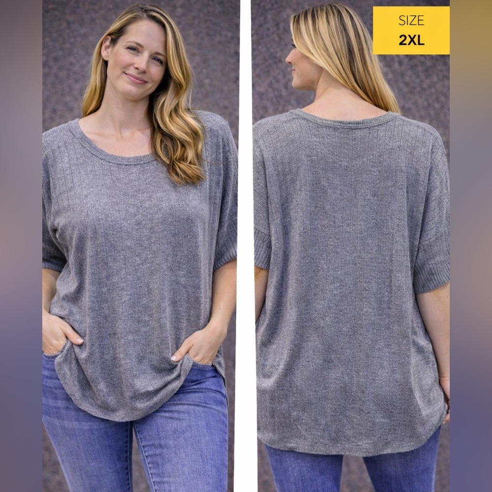 Sag harbor Gray Short-Sleeve Knit Top - 2XL